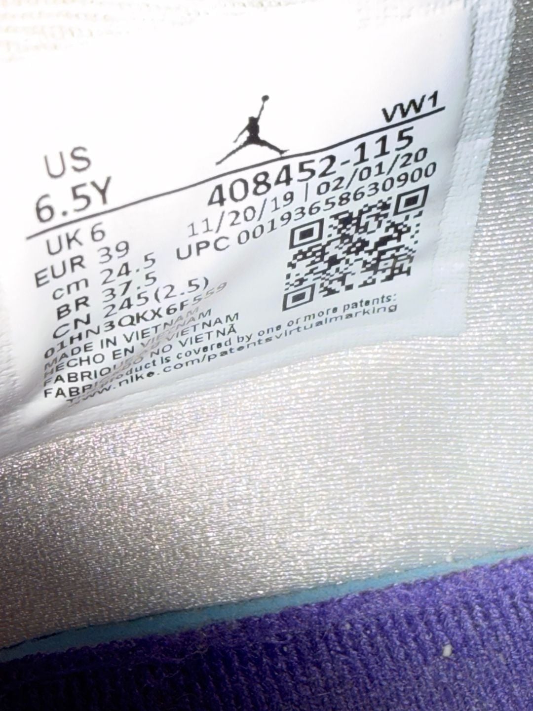 6.5Y Nike Air Jordan 4 Retro Metallic Purple White Court Purple 9