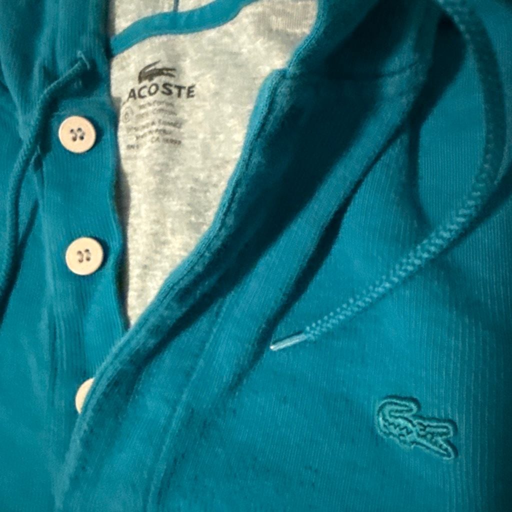 Lacoste Hoodie Size 6 Teal Blue Button Up Pullover Lg 2