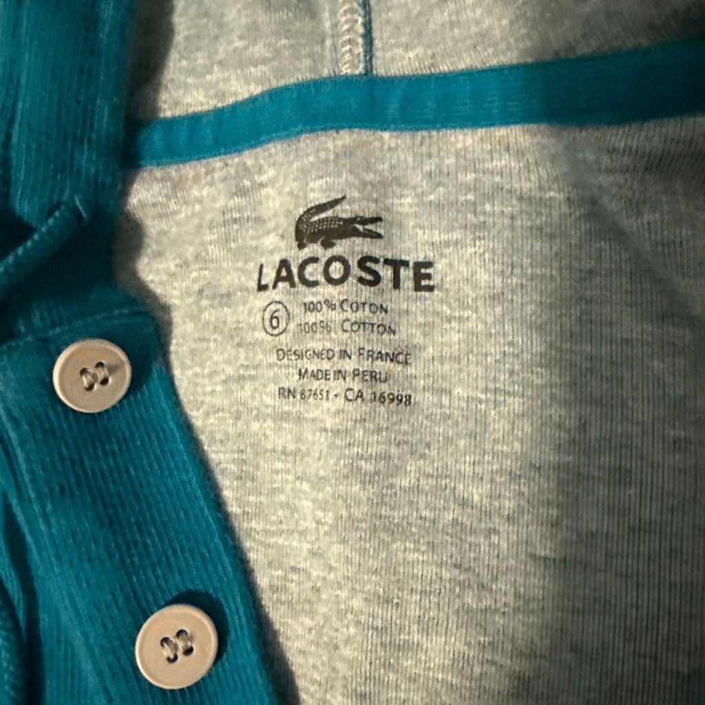 Lacoste Hoodie Size 6 Teal Blue Button Up Pullover Lg 3