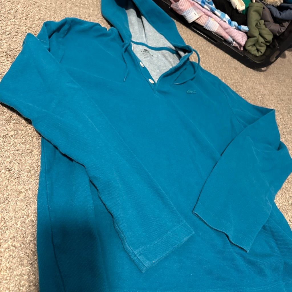 Lacoste Hoodie Size 6 Teal Blue Button Up Pullover Lg 4