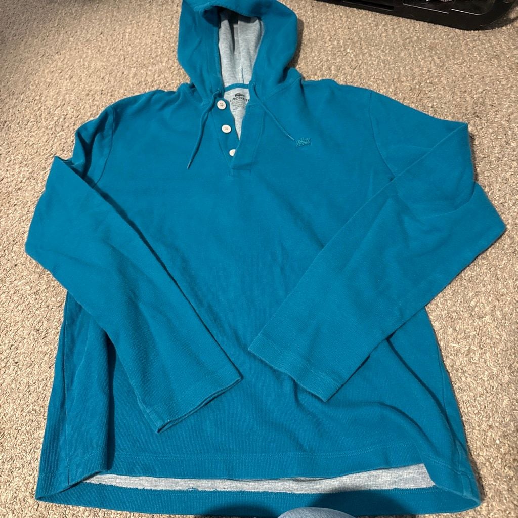Lacoste Hoodie Size 6 Teal Blue Button Up Pullover Lg 5