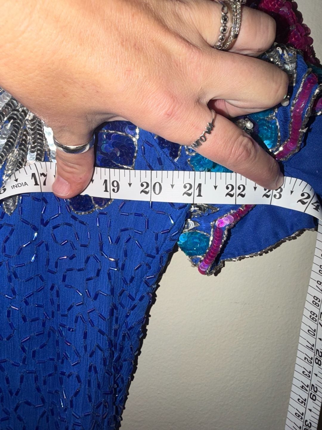 Stenay Beaded Silk Cocktail Dress Size 16 Blue Floral Sequin 7