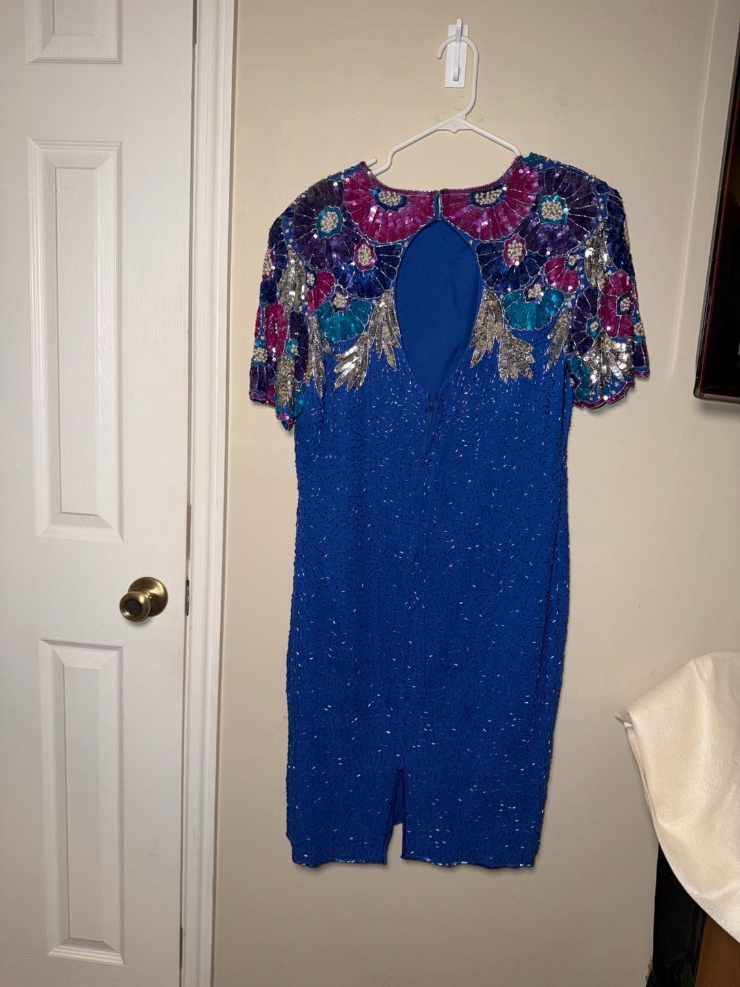 Stenay Beaded Silk Cocktail Dress Size 16 Blue Floral Sequin 9