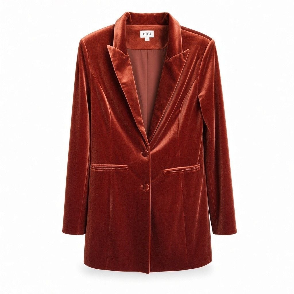 Bibi Velvet Blazer Size L Rust Brown Long Sleeve Suit Jacket 2