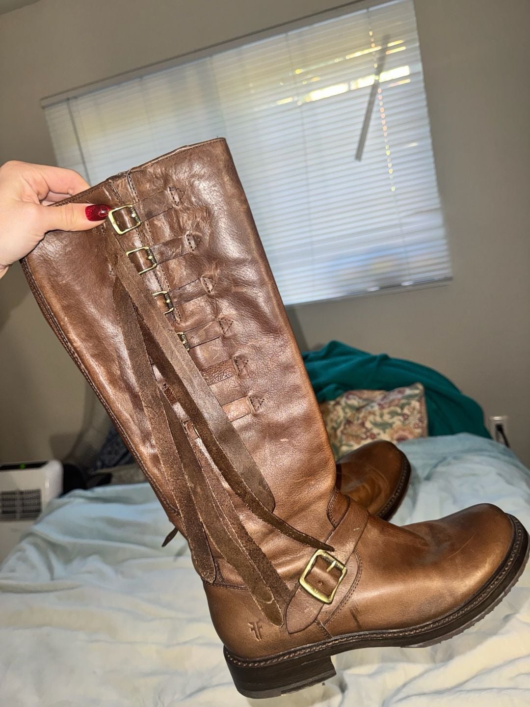 Frye Veronica Strap Tall Chocolate Knee High Boots Cowboy Riding SZ 9.5 l 4