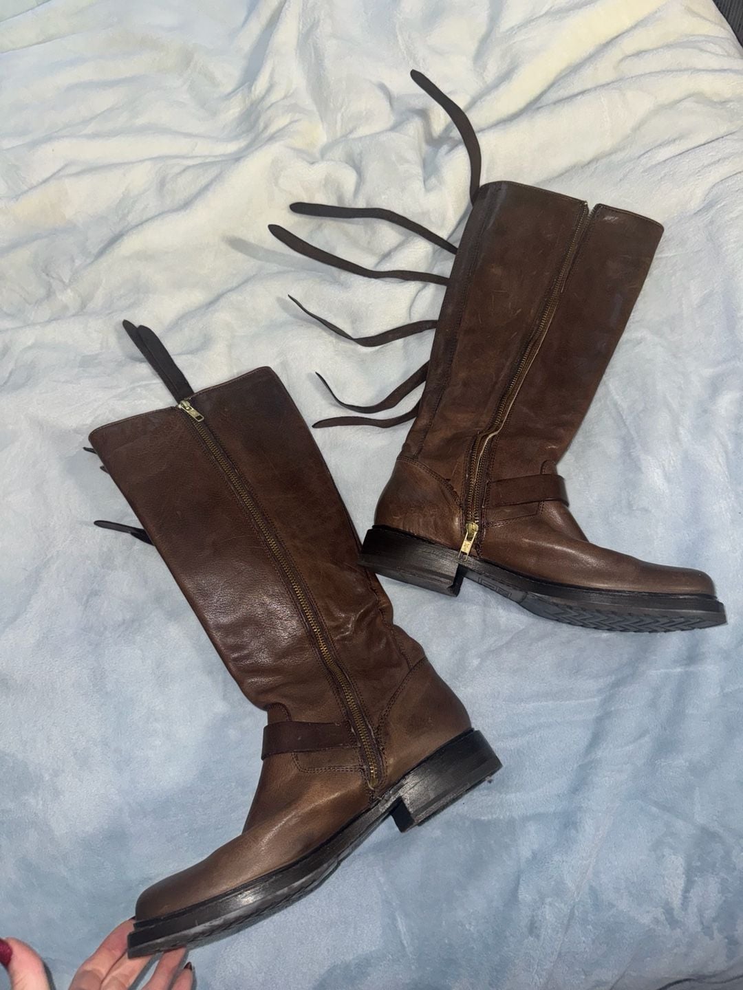 Frye Veronica Strap Tall Chocolate Knee High Boots Cowboy Riding SZ 9.5 l 5