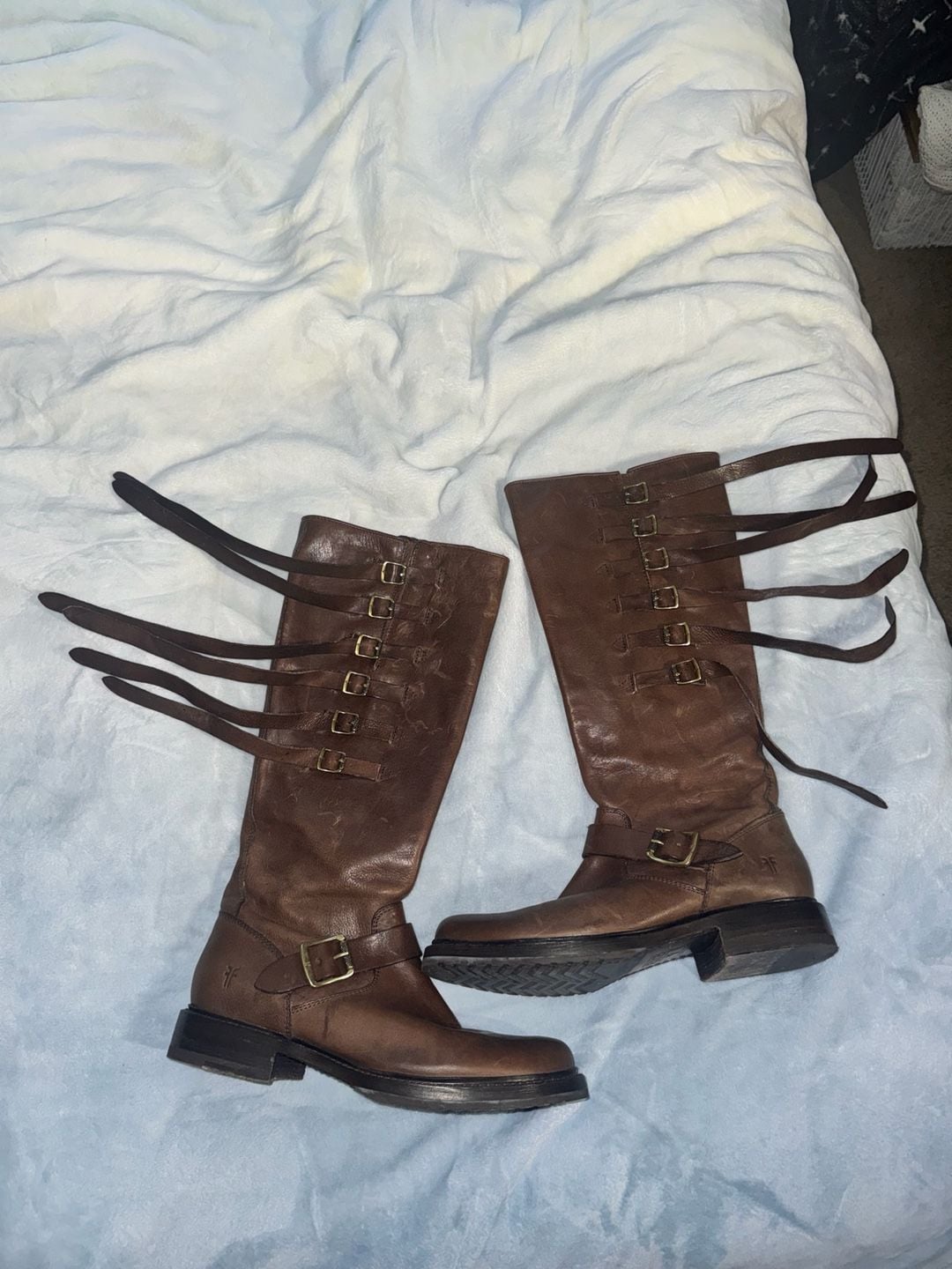 Frye Veronica Strap Tall Chocolate Knee High Boots Cowboy Riding SZ 9.5 l 6