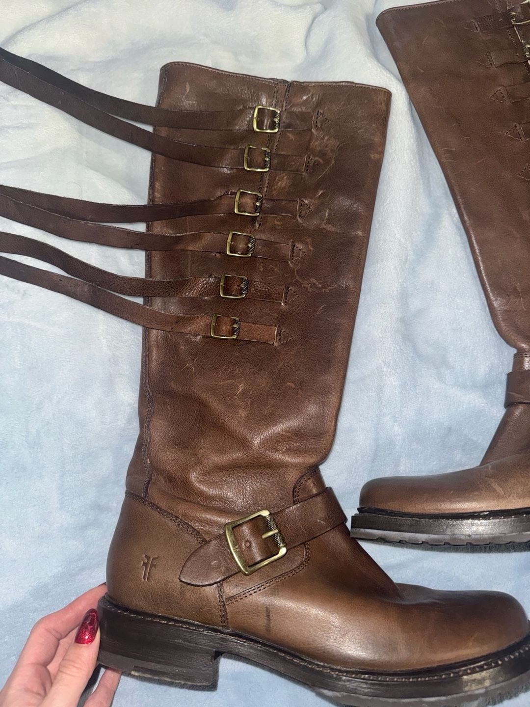 Frye Veronica Strap Tall Chocolate Knee High Boots Cowboy Riding SZ 9.5 l 7