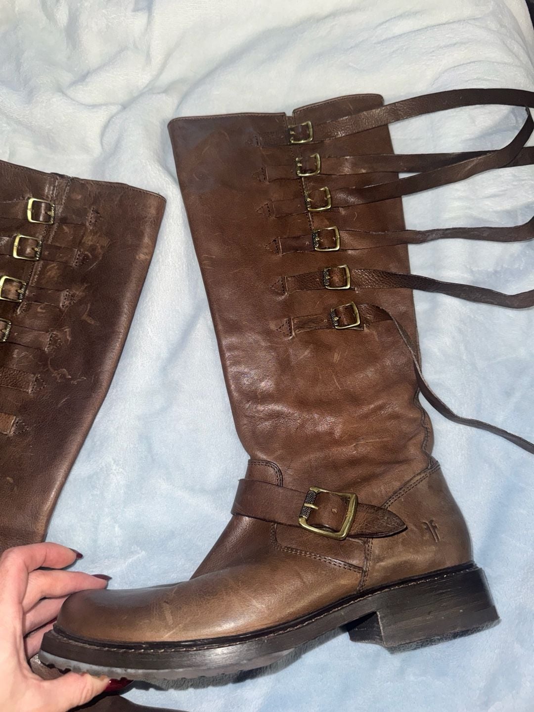 Frye Veronica Strap Tall Chocolate Knee High Boots Cowboy Riding SZ 9.5 l 8