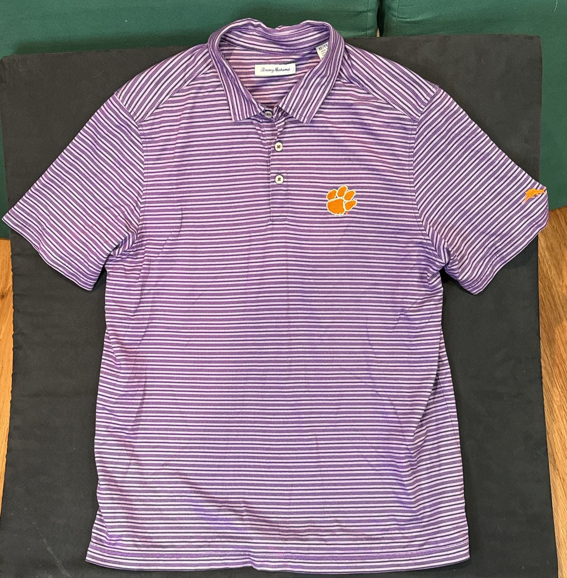 Tommy Bahama Clemson Tigers Polo Size XL Purple Striped Golf Shirt 2