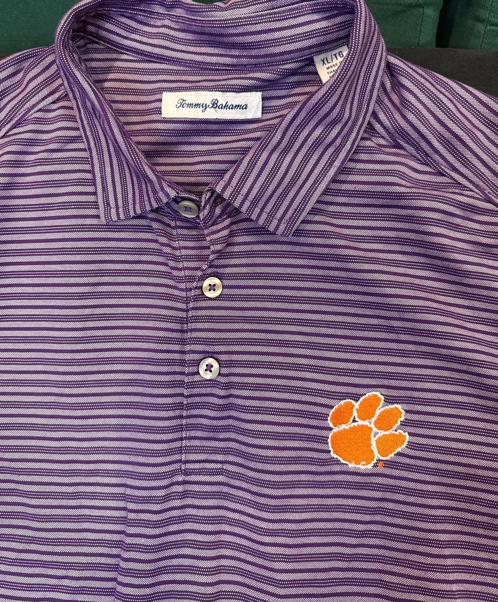 Tommy Bahama Clemson Tigers Polo Size XL Purple Striped Golf Shirt 3