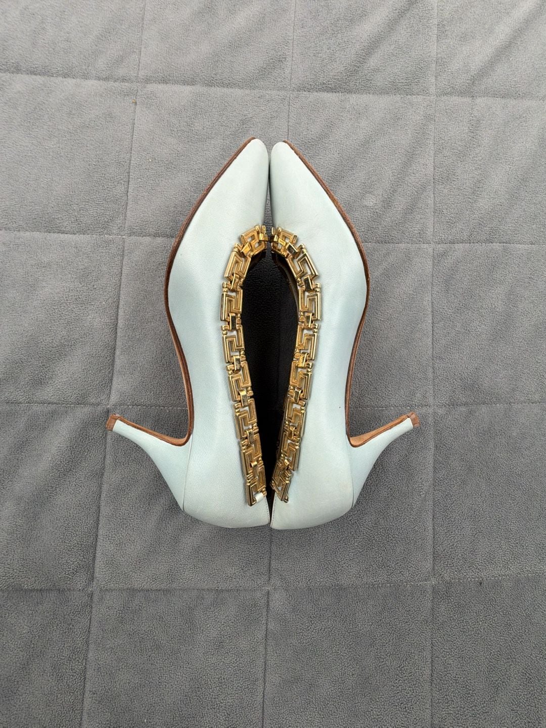Gianni Versace Leather Gold Greek Key Accent Pumps Light Blue EU 36.5 / US 6 2
