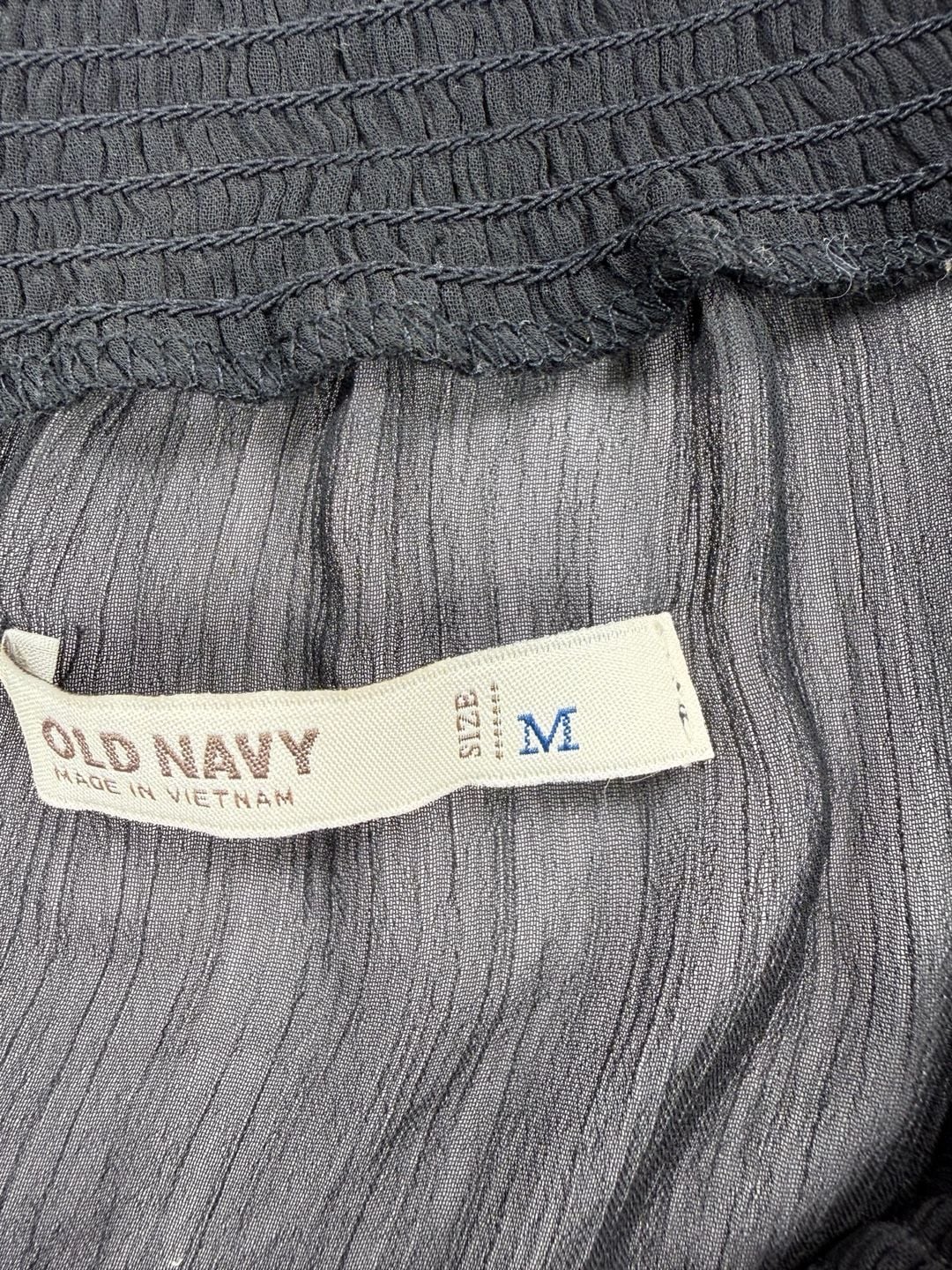Old Navy Black Ruffle Chiffon Blouse Size M Smocked V-Neck Top 6