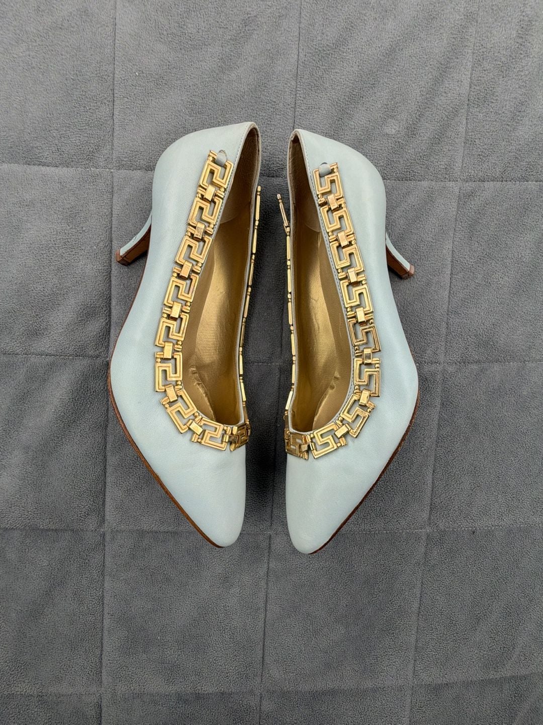 Gianni Versace Leather Gold Greek Key Accent Pumps Light Blue EU 36.5 / US 6 3