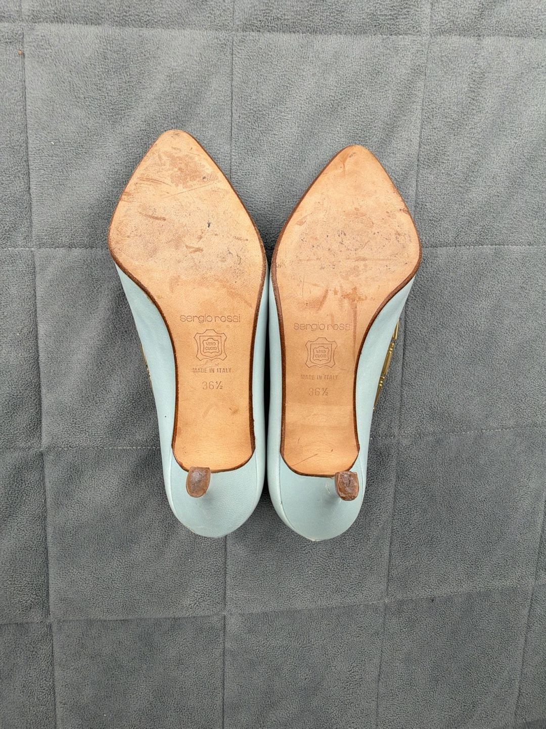 Gianni Versace Leather Gold Greek Key Accent Pumps Light Blue EU 36.5 / US 6 4