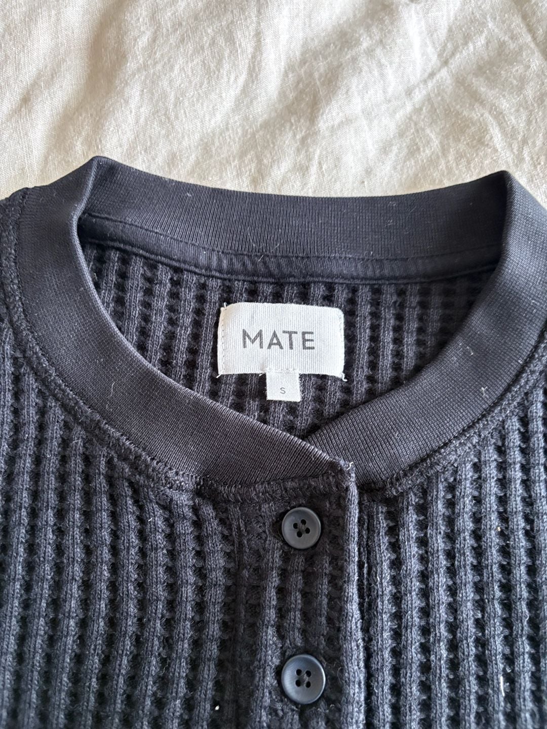 Mate The Label Waffle Cropped Henley Size S Black 7