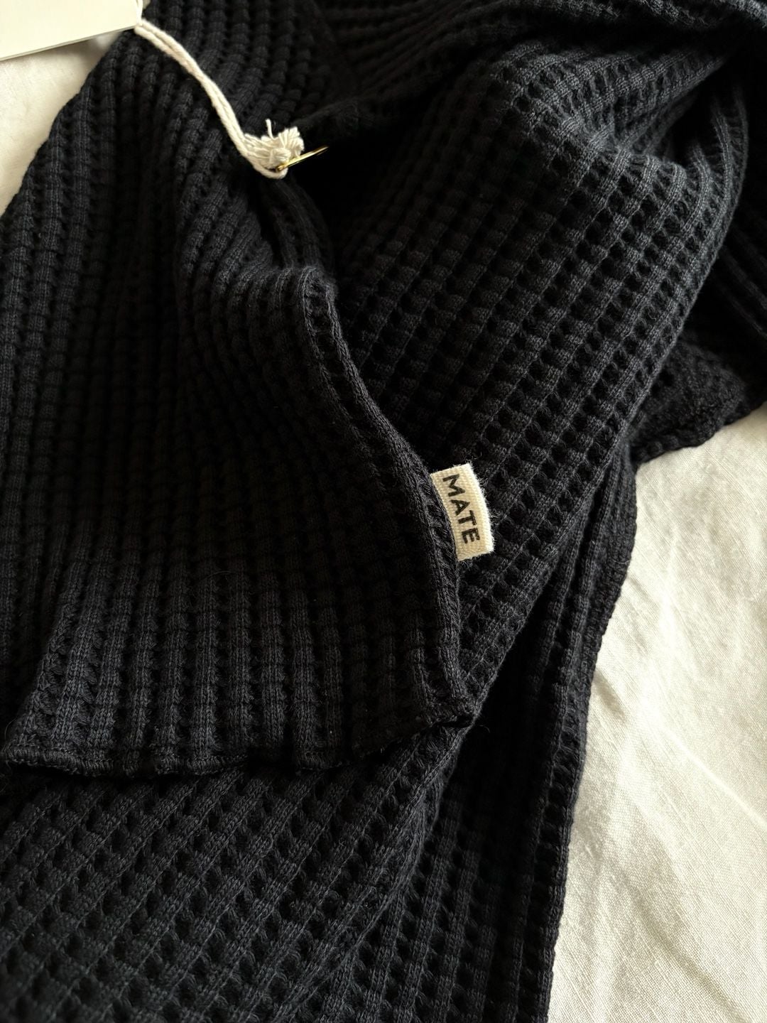 Mate The Label Waffle Cropped Henley Size S Black 11