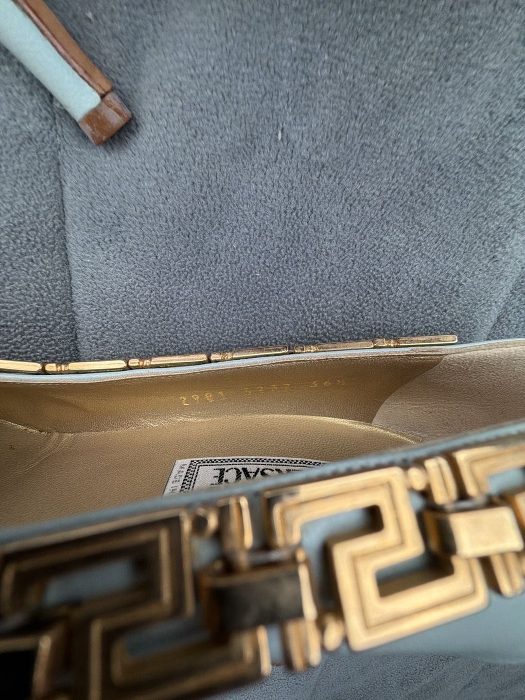 Gianni Versace Leather Gold Greek Key Accent Pumps Light Blue EU 36.5 / US 6 6