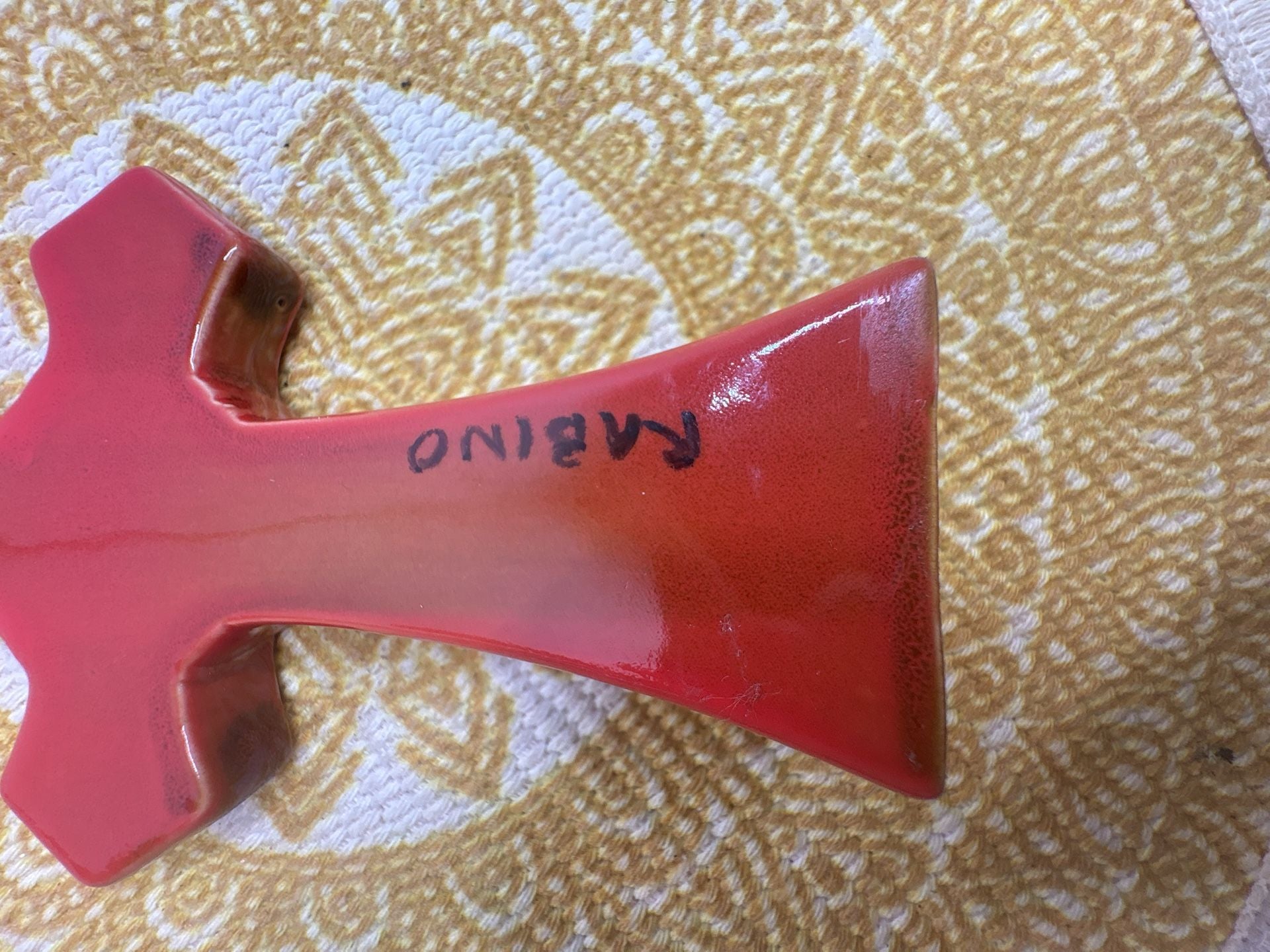 5” Rabino Ceramic Christian Cross Figurine Red Glazed Standing Decor 4