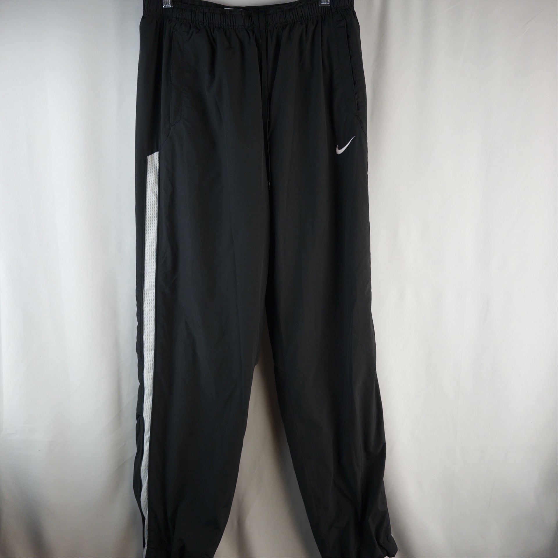 Nike Track Pants Size L Black Windbreaker Nylon Swoosh Side Stripe 2