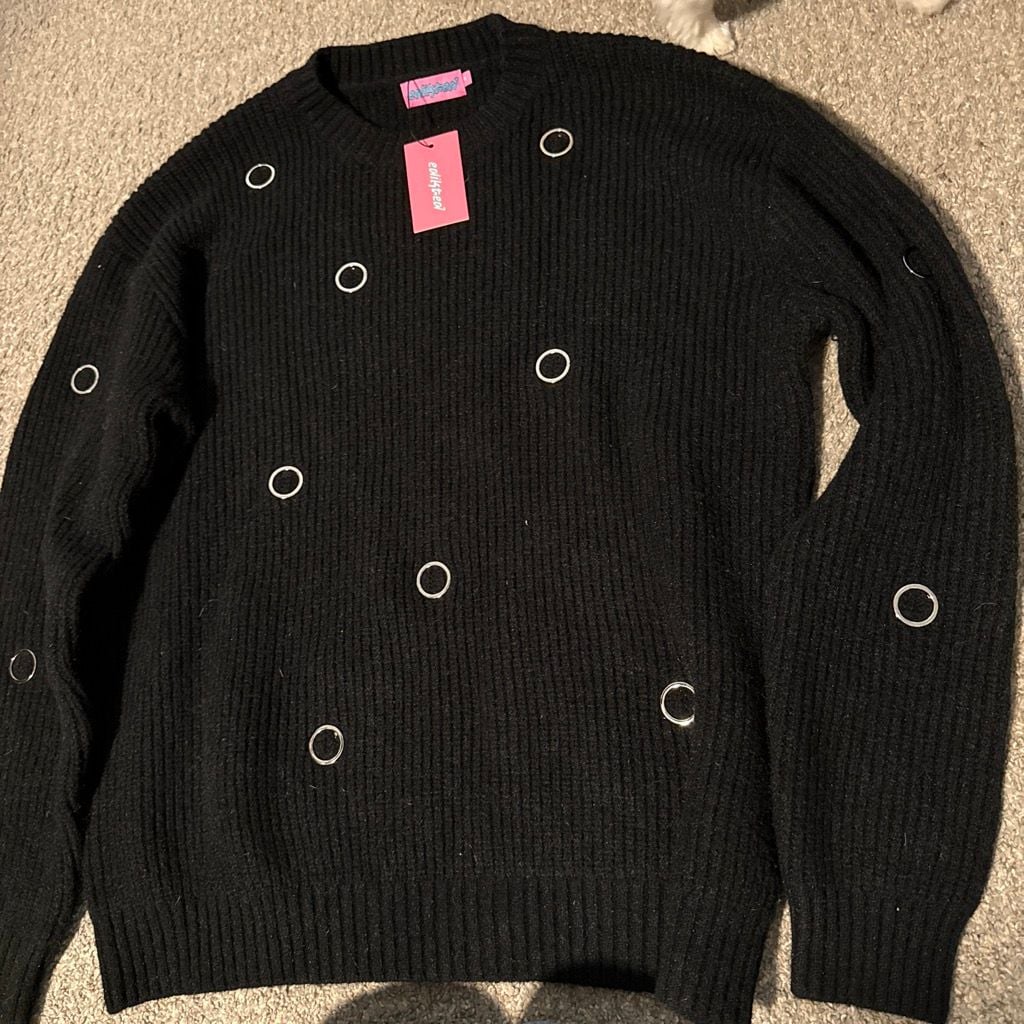 Edikted Ellia Grommet Oversize Sweater Size M Black 2