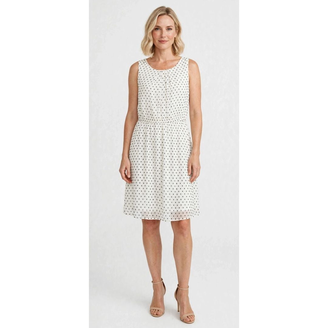 Elle White and Black Clip Dot A-Line Sleeveless Dress 2