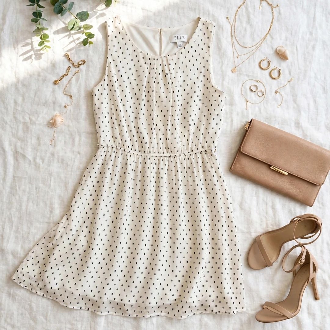 Elle White and Black Clip Dot A-Line Sleeveless Dress 3