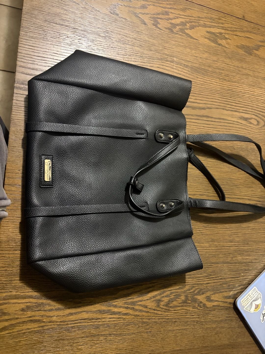 Jessica Simpson Black Pebble Faux Leather Tote Handbag 2