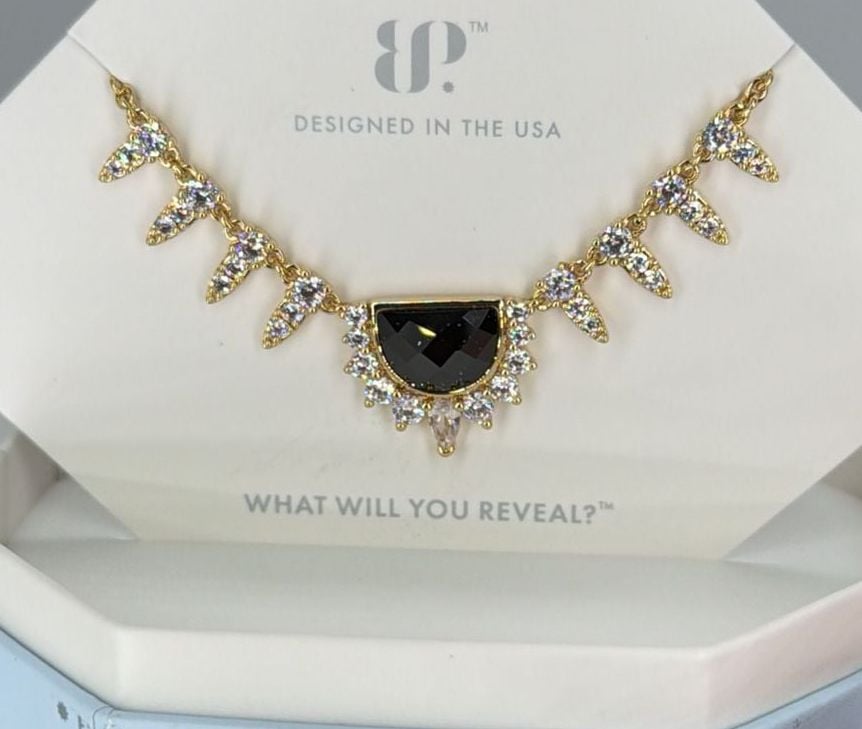 BP Half Moon Crescent Necklace Black Onyx CZ on Gold 2
