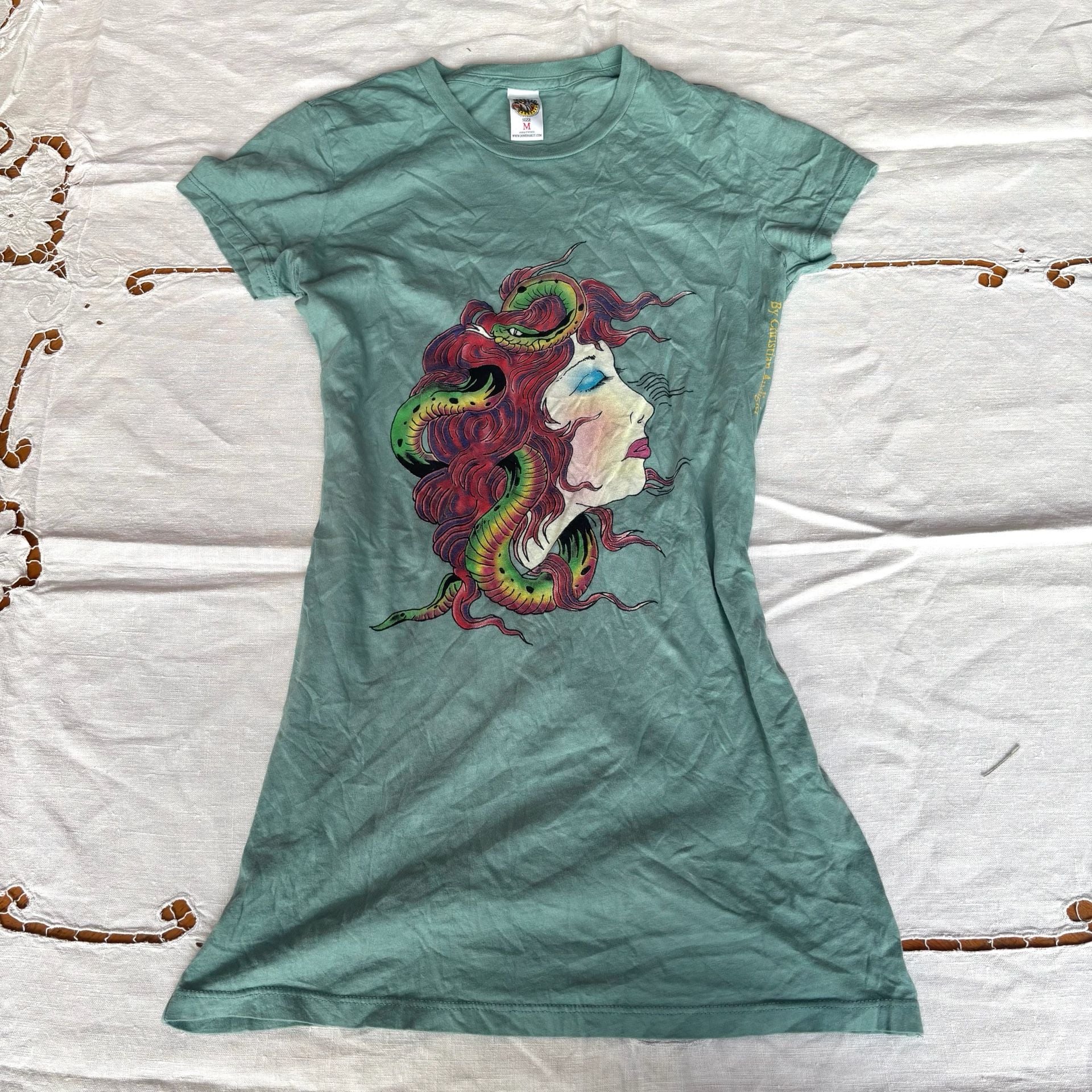 Ed Hardy Medusa Graphic T-Shirt Size M Green Y2K Tattoo Art 2