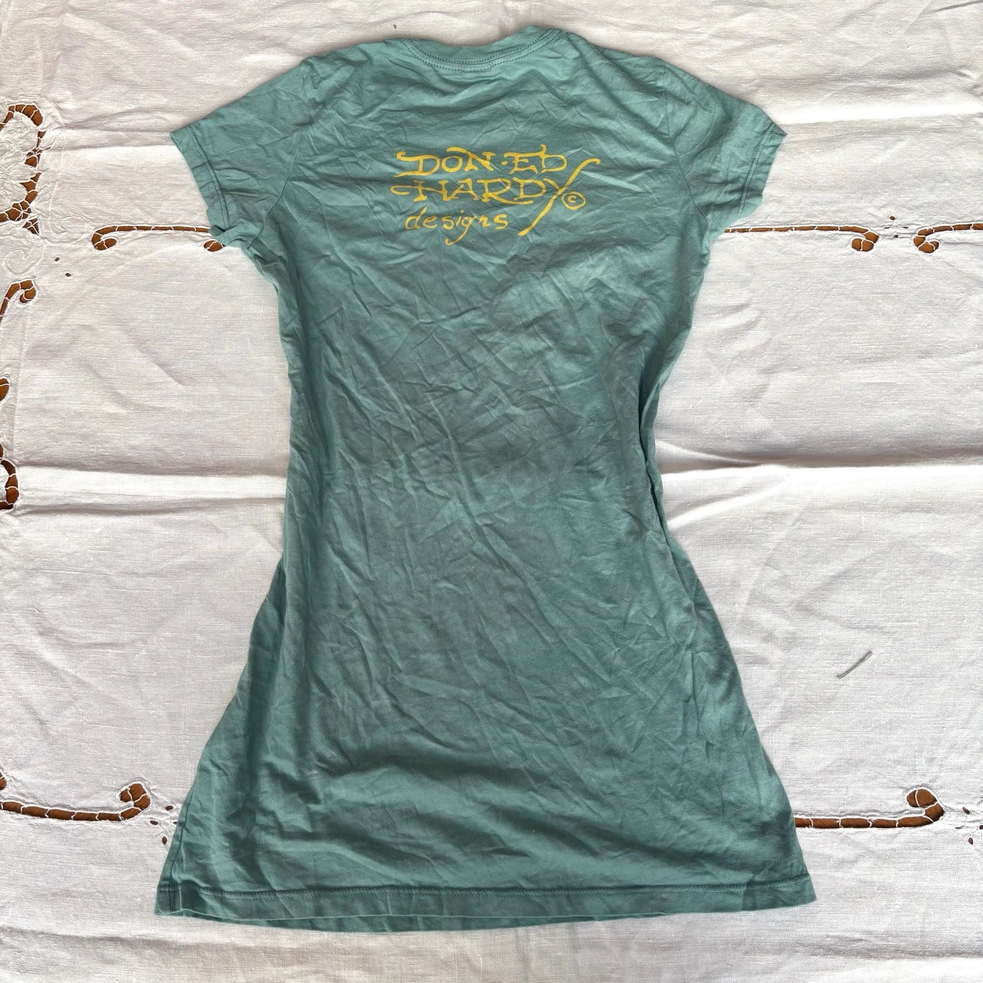 Ed Hardy Medusa Graphic T-Shirt Size M Green Y2K Tattoo Art 6