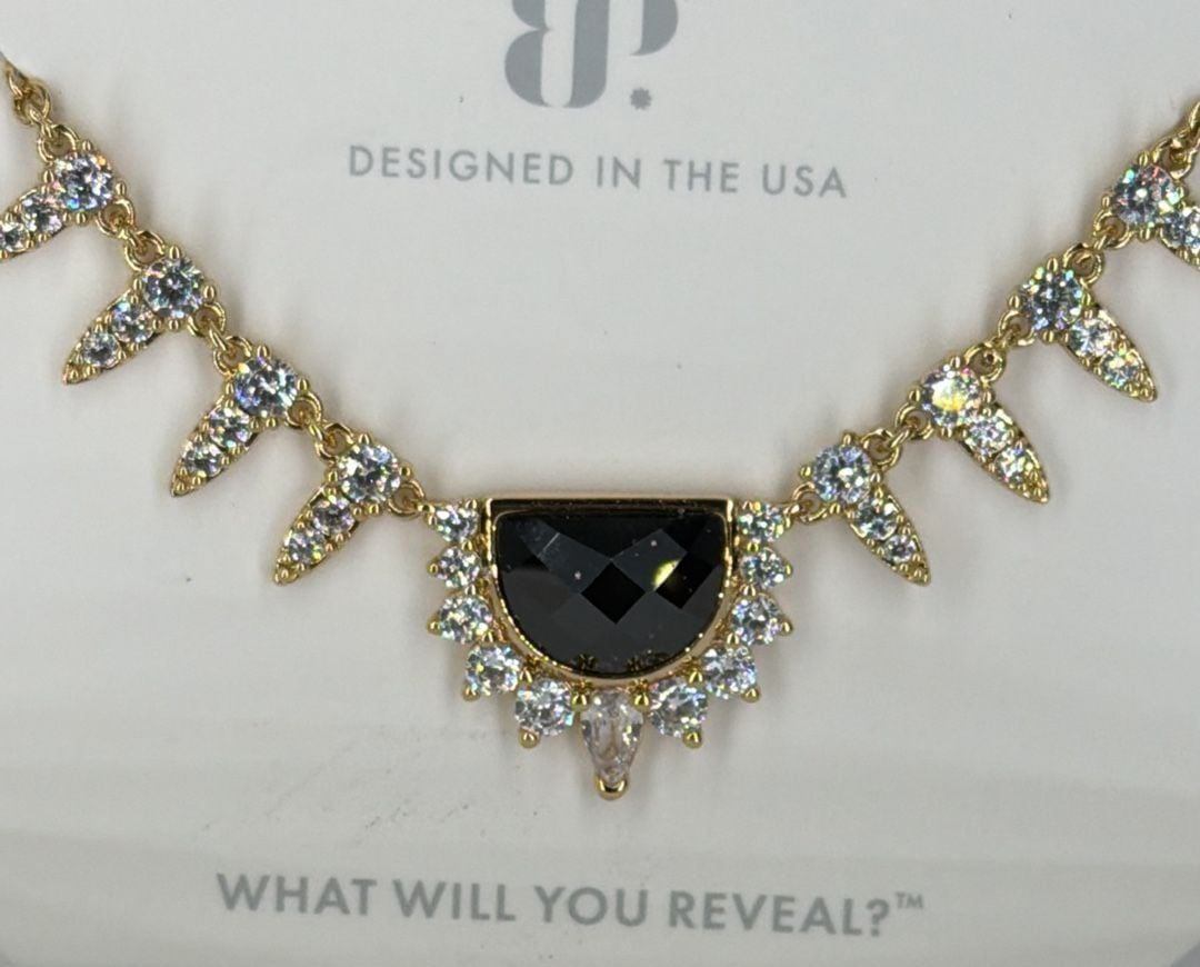 BP Half Moon Crescent Necklace Black Onyx CZ on Gold 3
