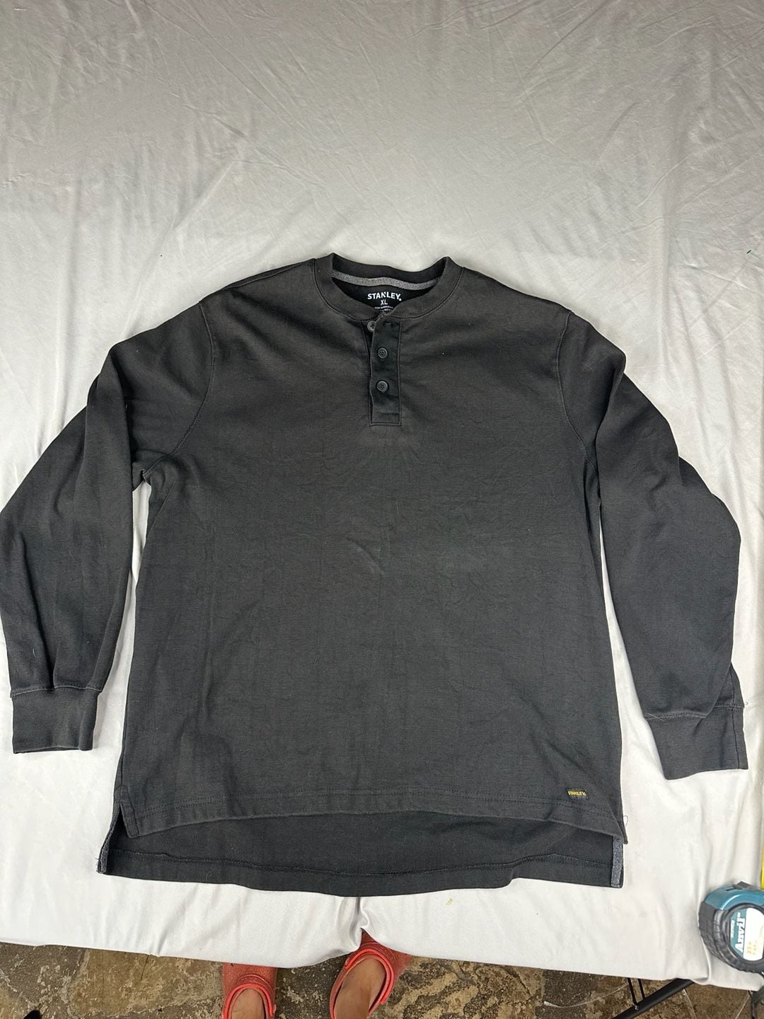 Stanley Henley Long Sleeve Size XL Black Cotton Workwear Top Shirt 2
