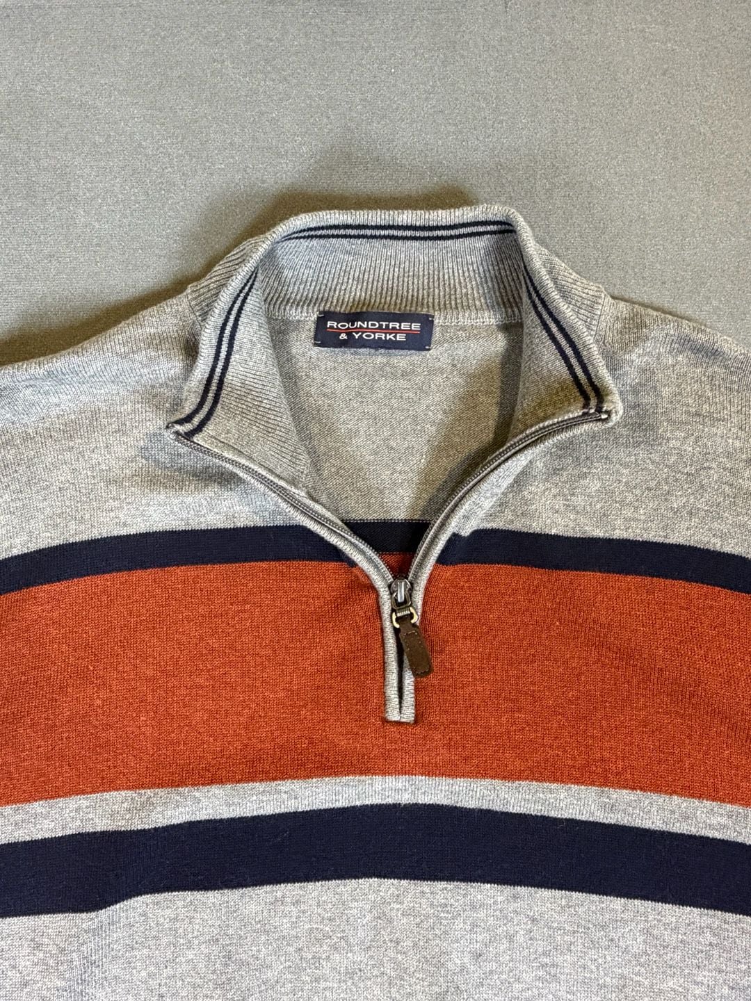 Roundtree & Yorke Quarter Zip Sweater Men’s Striped Gray Orange Navy Men’s M 3