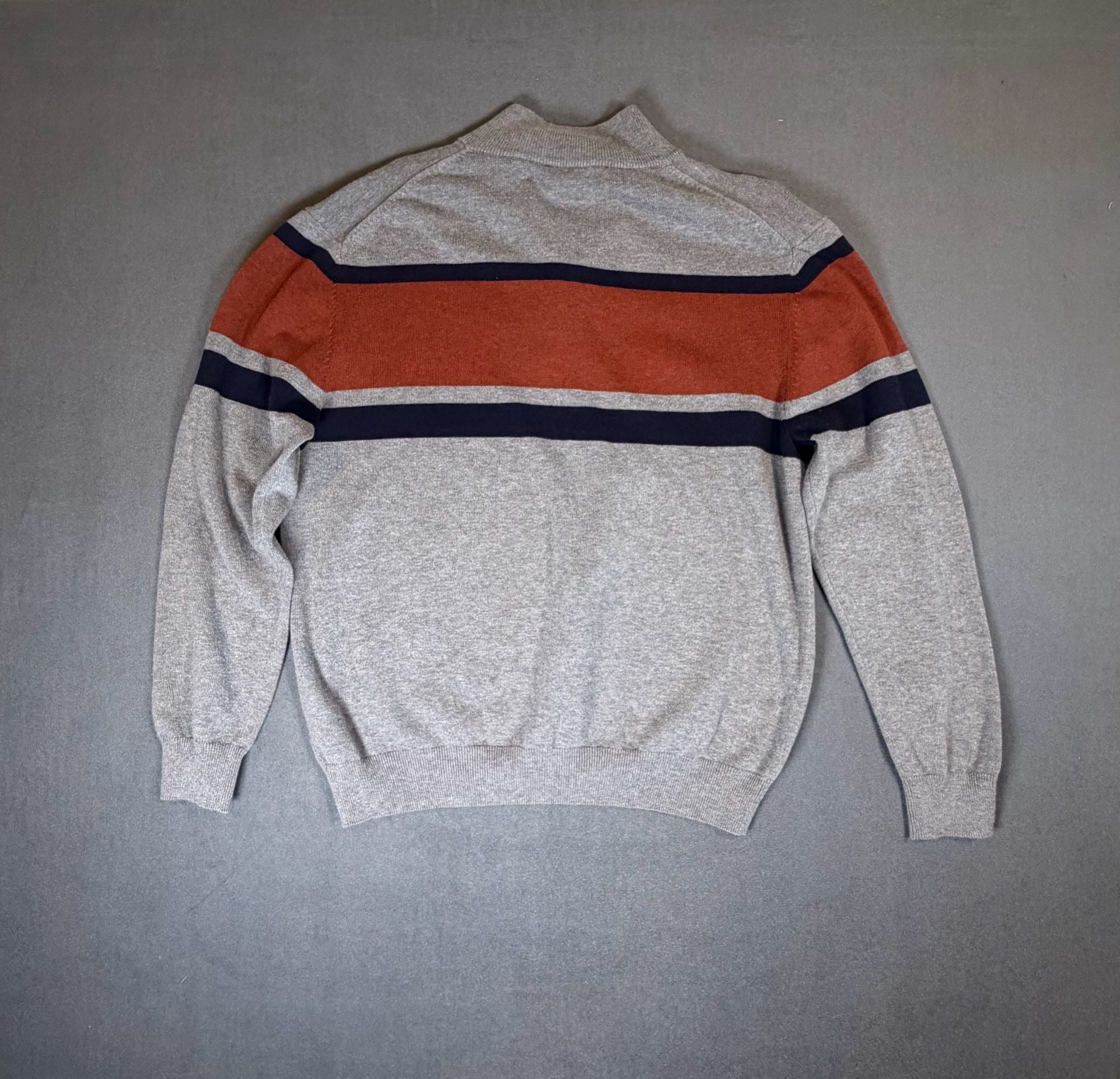 Roundtree & Yorke Quarter Zip Sweater Men’s Striped Gray Orange Navy Men’s M 7