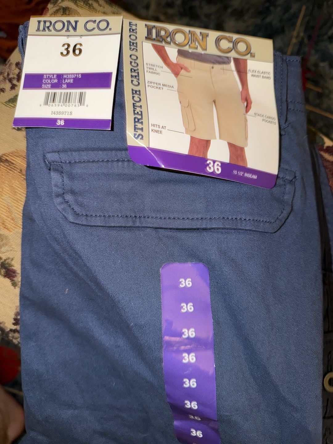 Iron Co. Stretch Cargo Shorts Size 36 Lake Blue New 1