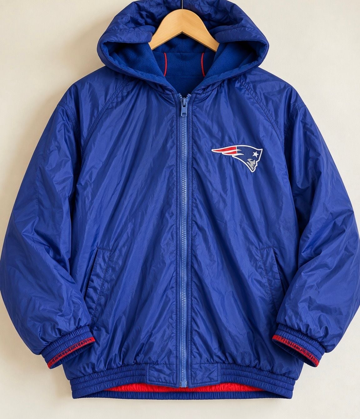 Vintage 90s New England Patriots Reversible Jacket XL NFL Red Blue Hooded 3