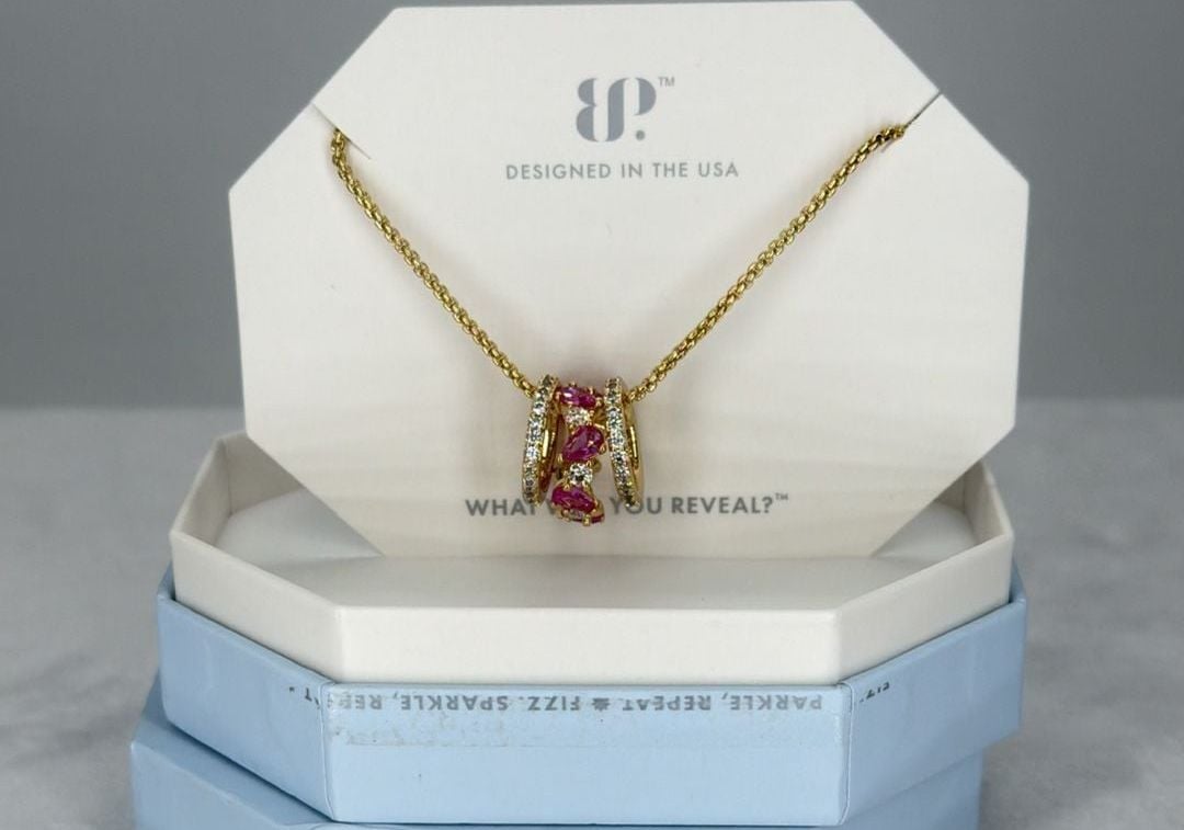 BP Gorgeous Looks Good on You Necklace w/3 rings Gold Rose Corundum 2