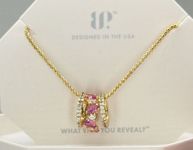 BP Gorgeous Looks Good on You Necklace w/3 rings Gold Rose Corundum 3