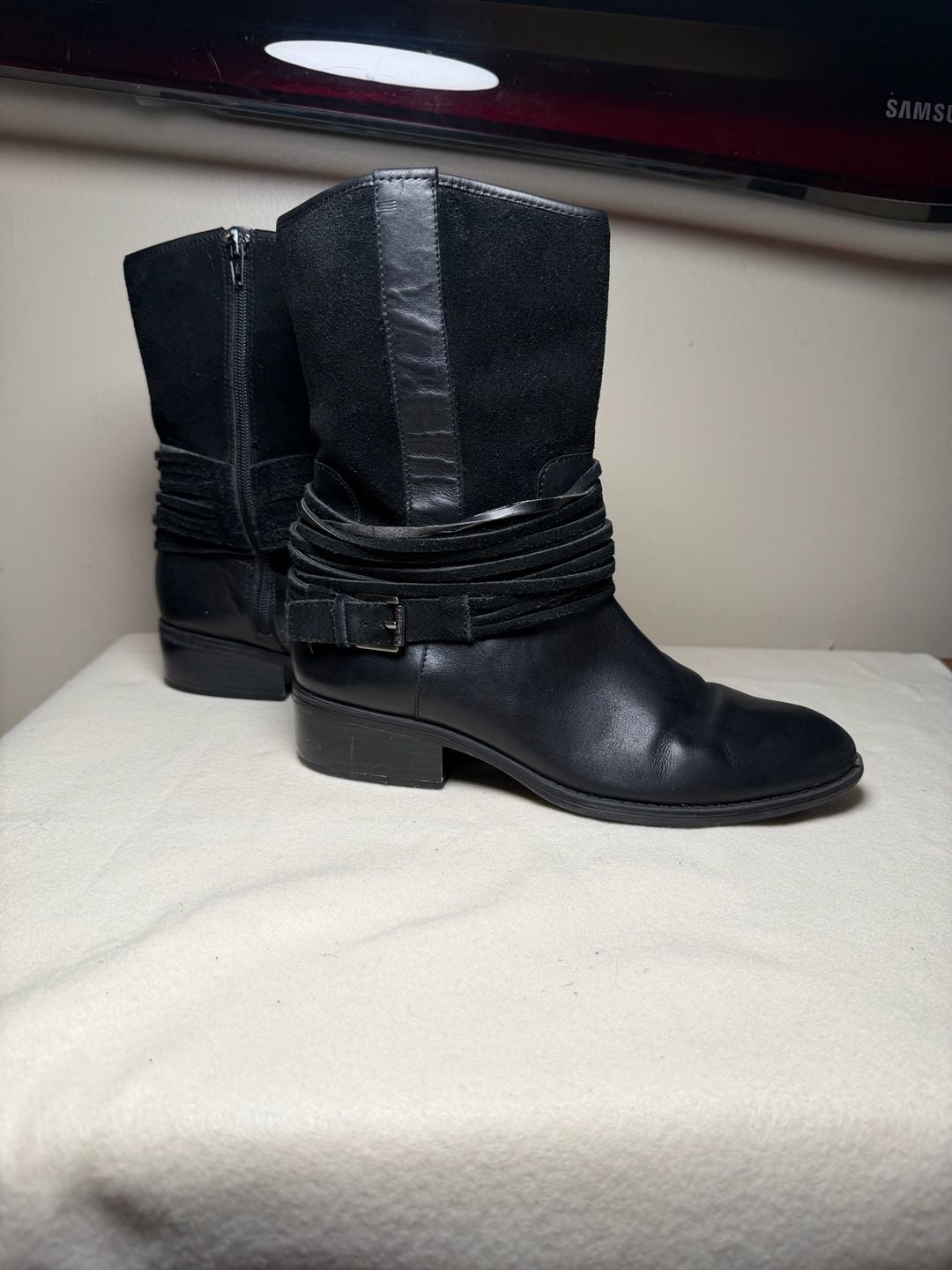 Lauren Ralph Lauren Megan Boots Size 9B Black Leather Suede 8