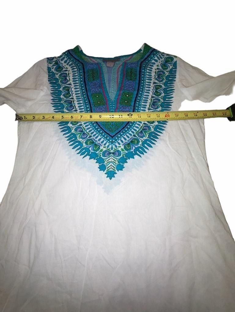 Peppermint Bay Cotton Dashiki Tunic Dress M Blue Green Boho 3