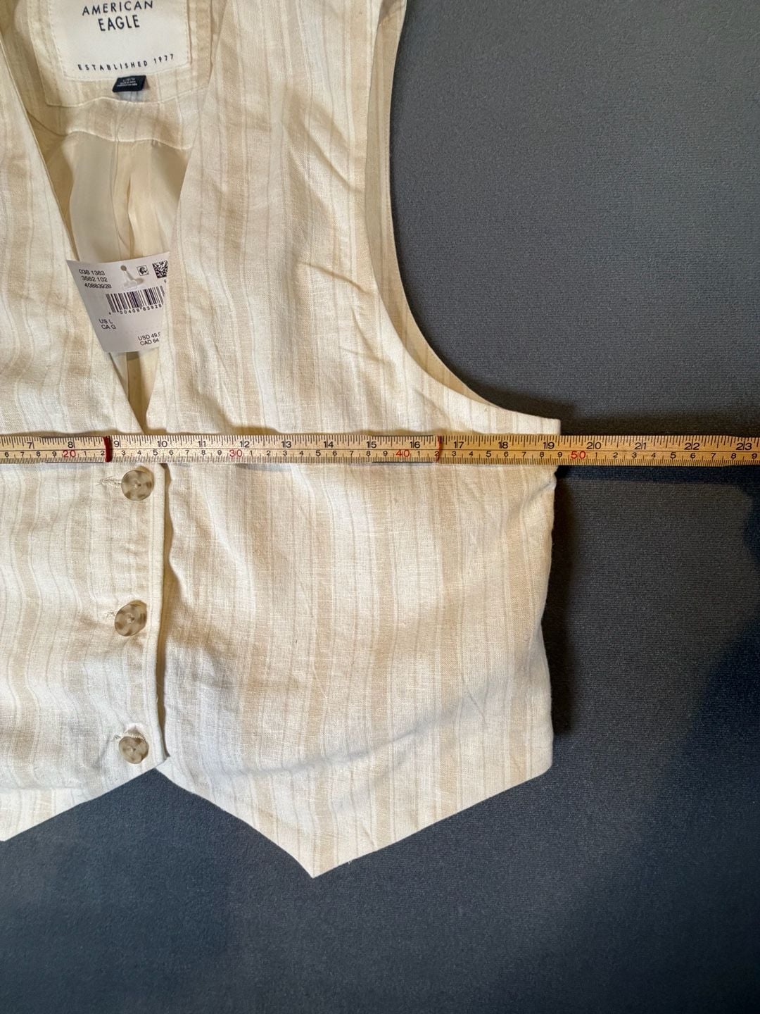 American Eagle NWT Linen Blend Striped Vest Large Beige Cream Coastal Preppy 5