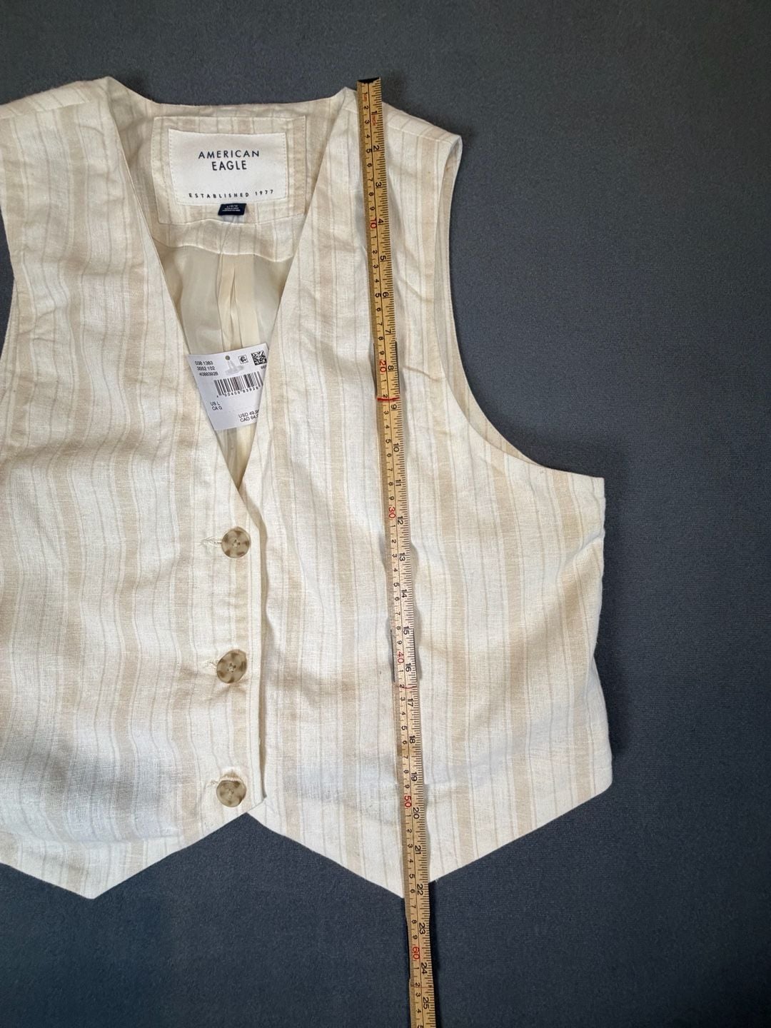 American Eagle NWT Linen Blend Striped Vest Large Beige Cream Coastal Preppy 6