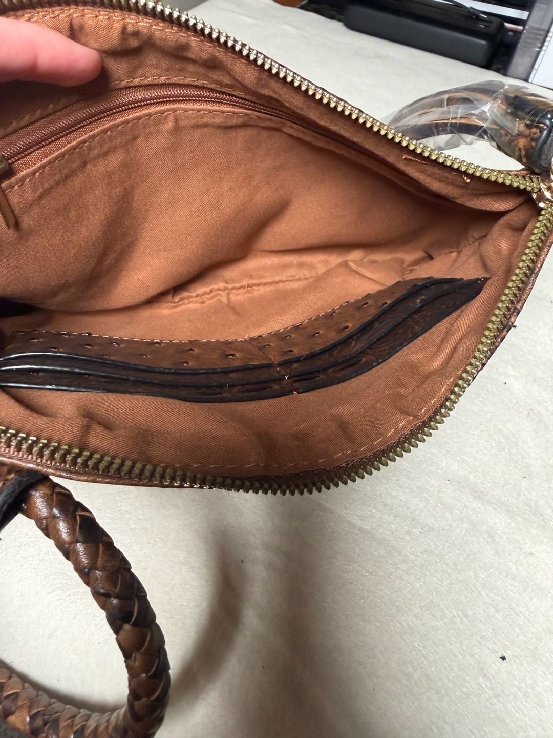 Virago Collection Brown Ostrich And Croc Embossed Vegan Wristlet Clutch 4