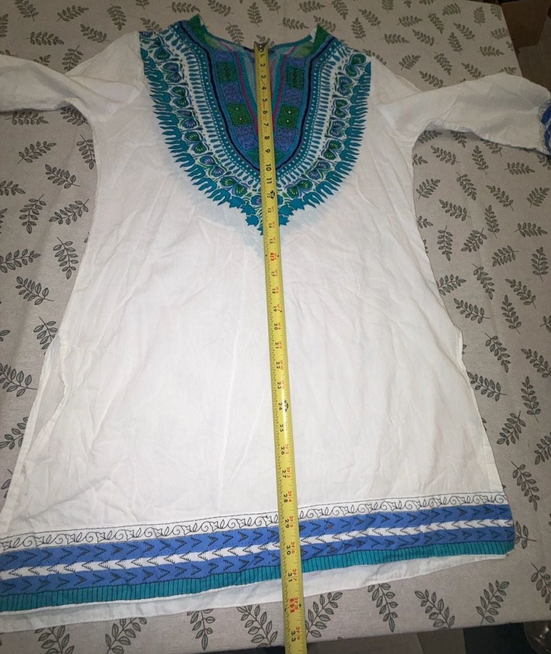 Peppermint Bay Cotton Dashiki Tunic Dress M Blue Green Boho 4