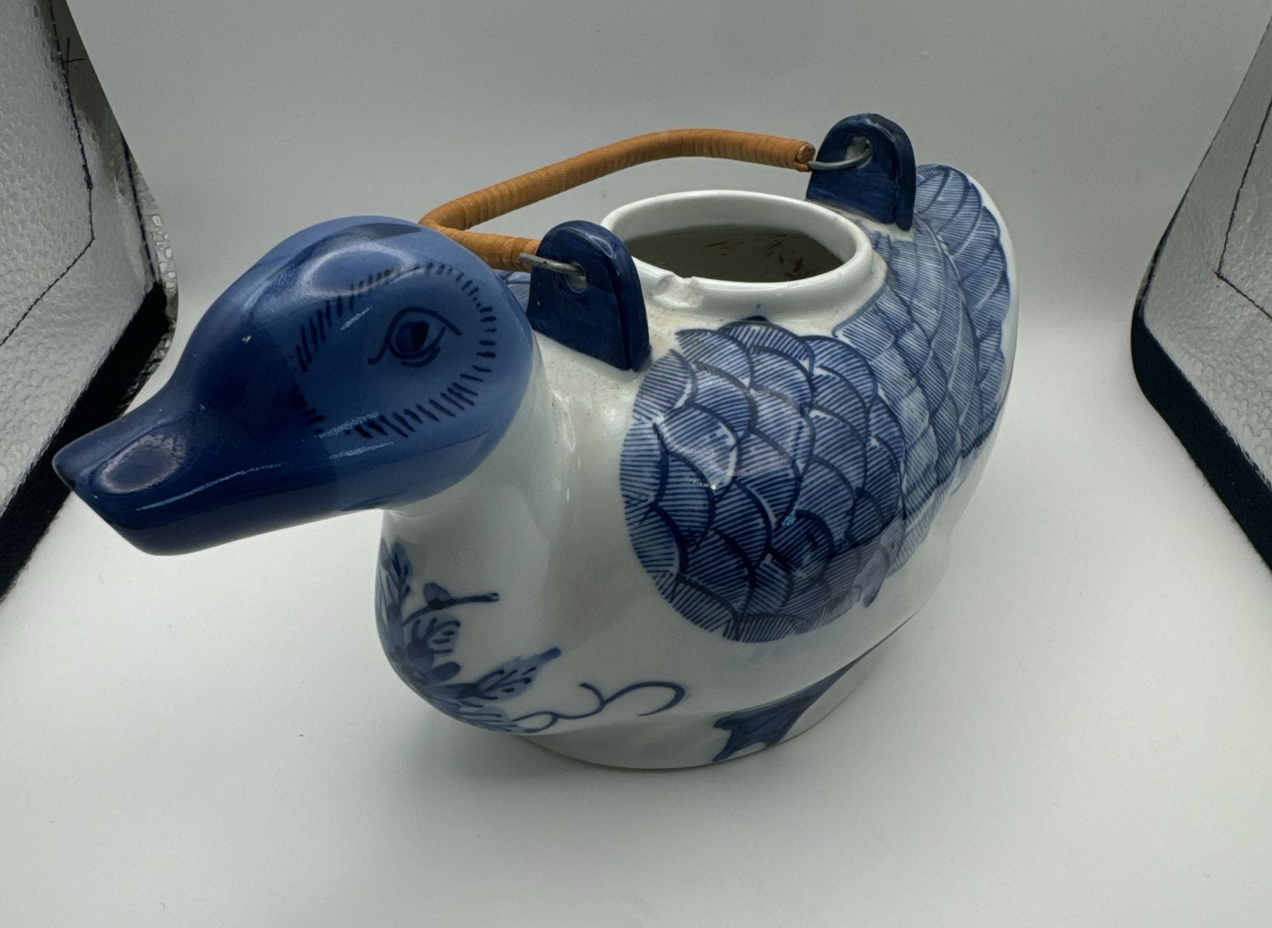 Vintage Hand Painted Blue And White Duck Ceramic Teapot 1