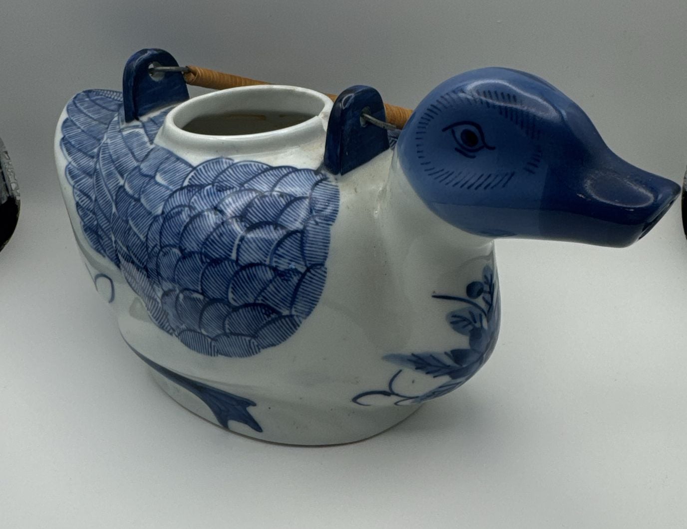 Vintage Hand Painted Blue And White Duck Ceramic Teapot 2