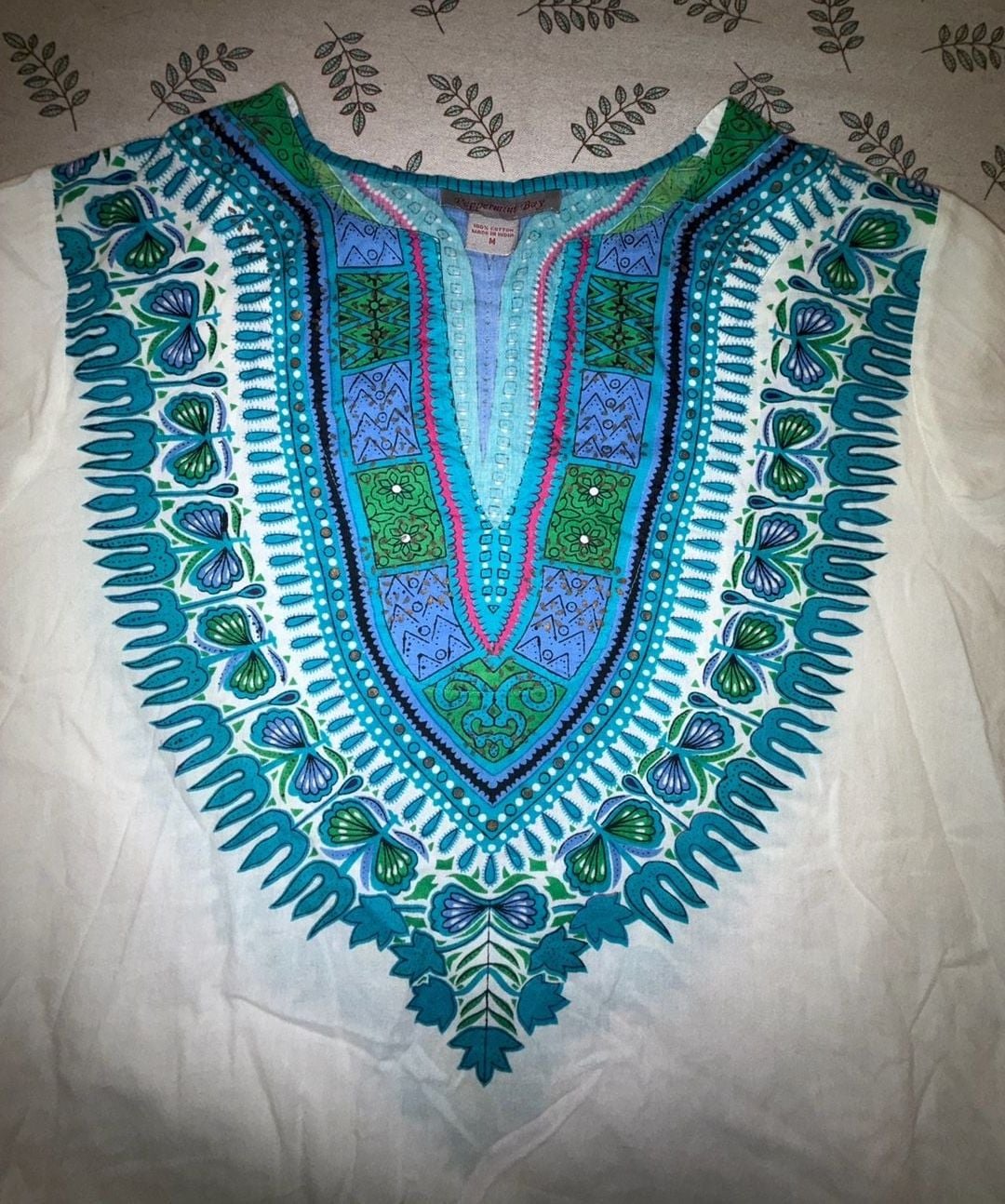 Peppermint Bay Cotton Dashiki Tunic Dress M Blue Green Boho 6