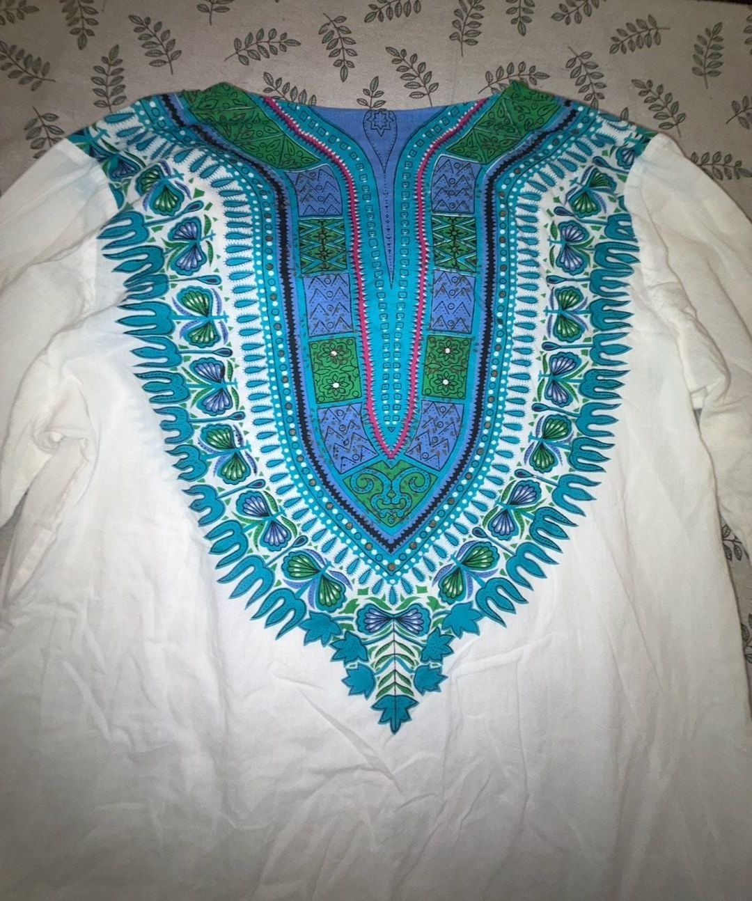 Peppermint Bay Cotton Dashiki Tunic Dress M Blue Green Boho 8