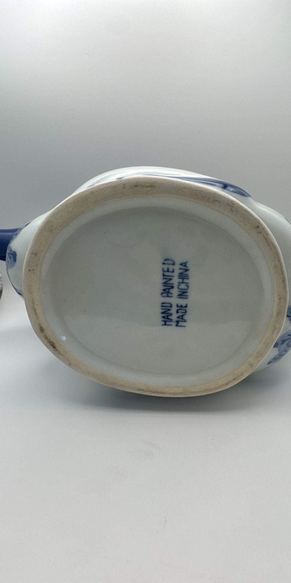 Vintage Hand Painted Blue And White Duck Ceramic Teapot 4